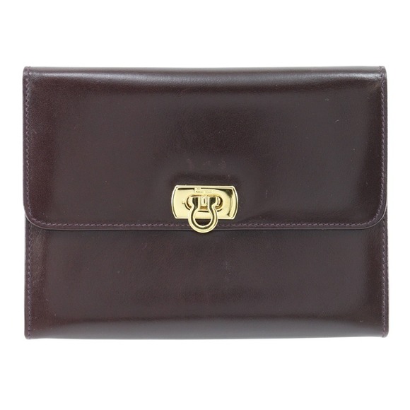Salvatore Ferragamo Gancini Pouch Wine Red Leather Vanity Bag 2220**
